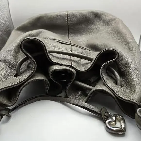 Brighton Gray Pebbled Leather Drawstring Bucket Purse with Shoulder Strap - Picture 5 of 16